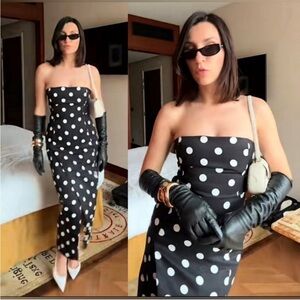 Zara Black and White Strapless Dress M